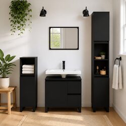 Black Bathroom Cabinet 65x33x60 cm with Iron Feet