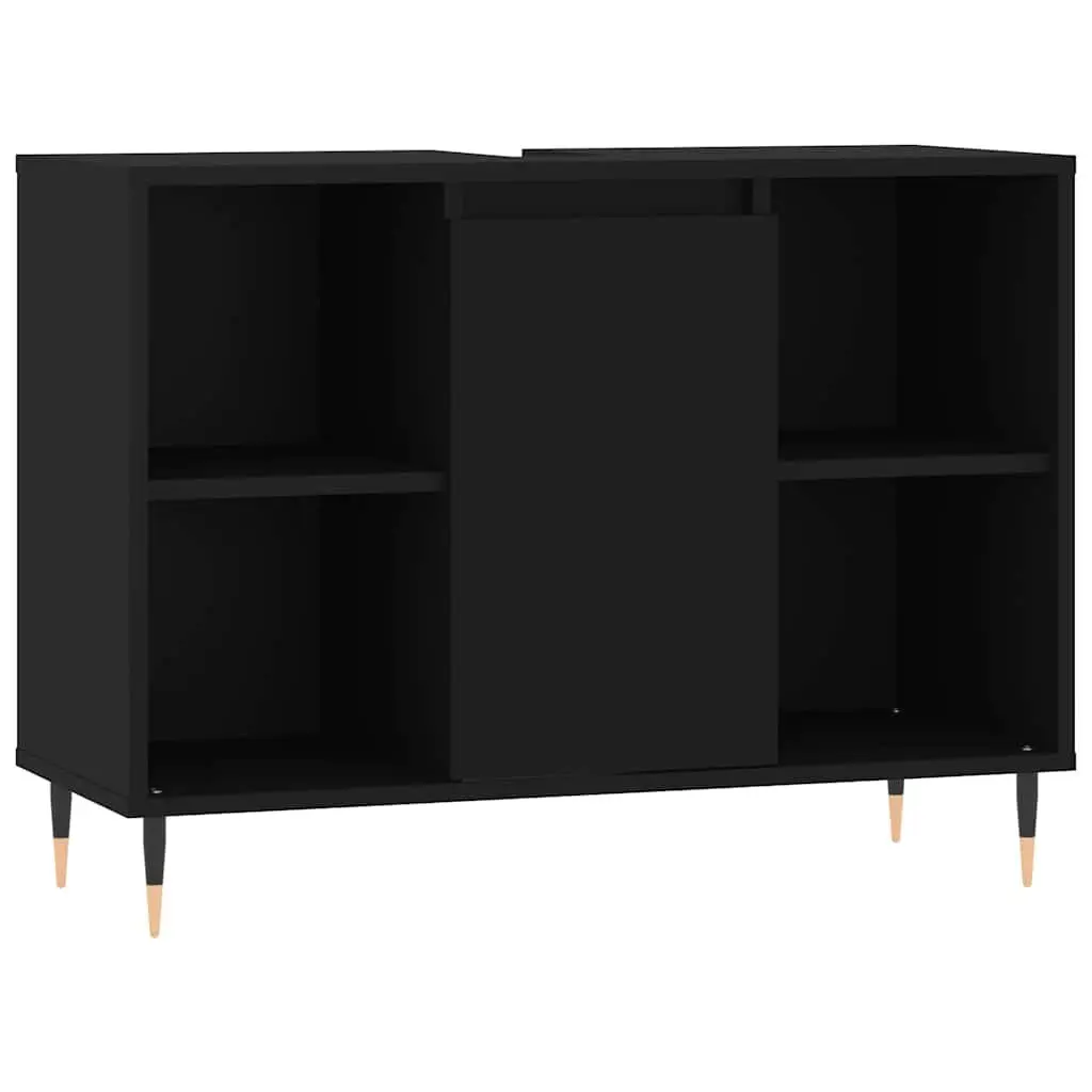 Bathroom Vanity Cabinet for Bathroom 80x33x60cm Black Storage Unit with Door and Shelves