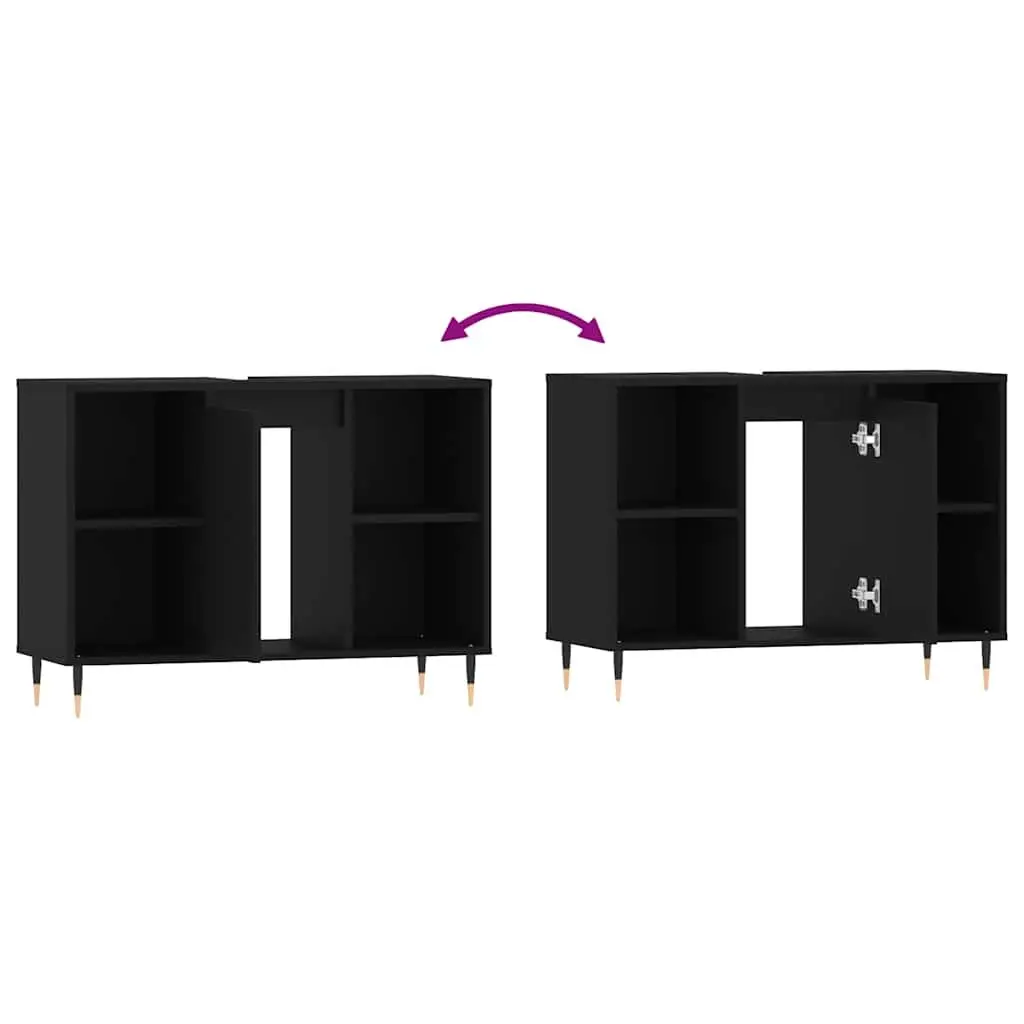 Bathroom Vanity Cabinet for Bathroom 80x33x60cm Black Storage Unit with Door and Shelves
