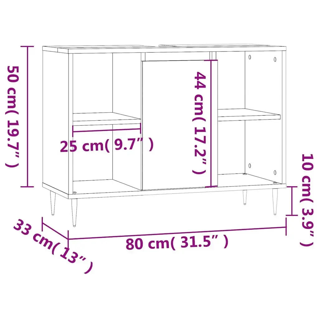 Bathroom Vanity Cabinet for Bathroom 80x33x60cm Black Storage Unit with Door and Shelves