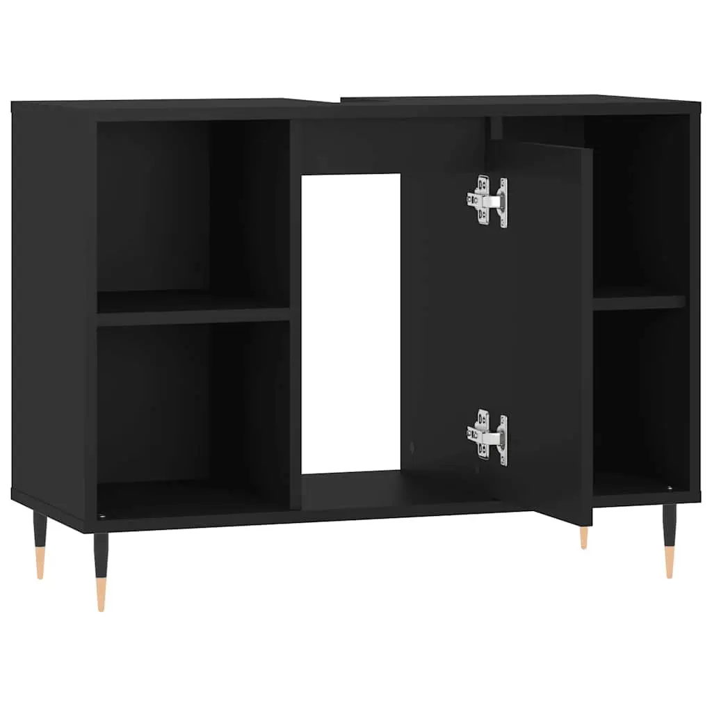 Bathroom Vanity Cabinet for Bathroom 80x33x60cm Black Storage Unit with Door and Shelves