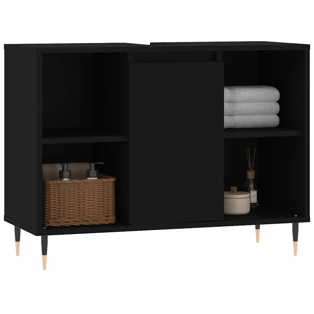 Bathroom Vanity Cabinet for Bathroom 80x33x60cm Black Storage Unit with Door and Shelves