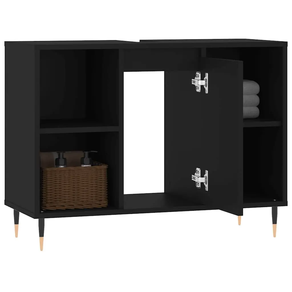 Bathroom Vanity Cabinet for Bathroom 80x33x60cm Black Storage Unit with Door and Shelves