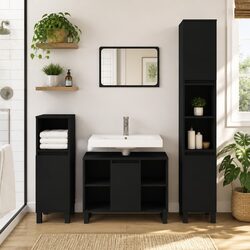 Black Bathroom Vanity Cabinet: 80x33x60cm Engineered Wood