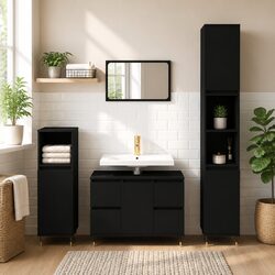 Black Engineered Wood Bathroom Cabinet - 80x33x60 cm