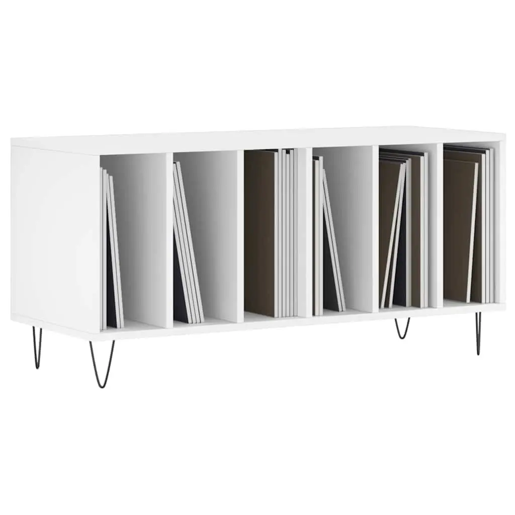 Record Cabinet White Storage Furniture Engineered Wood Vinyl LP Display Unit 100 x 38 x 48 cm