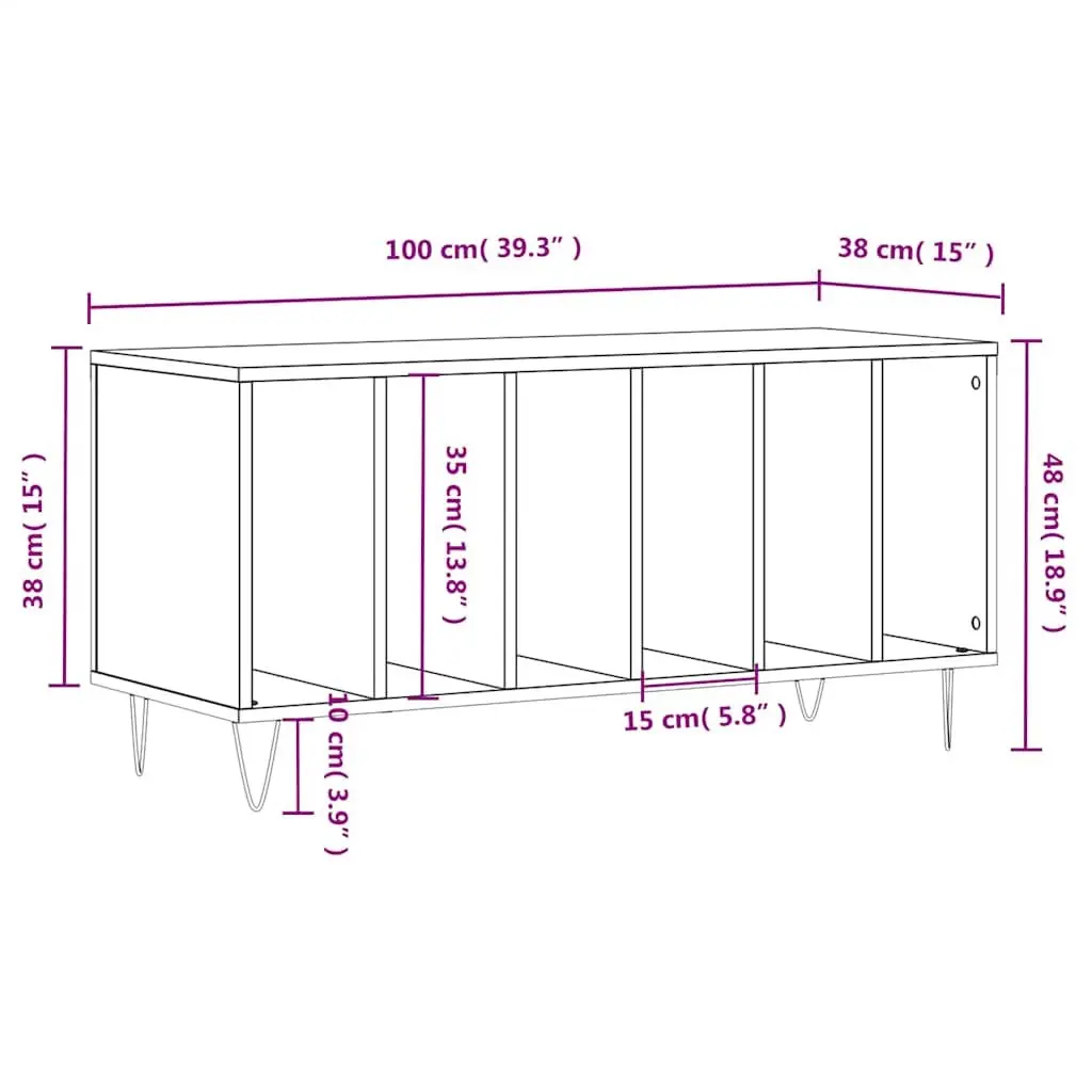 Record Cabinet White Storage Furniture Engineered Wood Vinyl LP Display Unit 100 x 38 x 48 cm