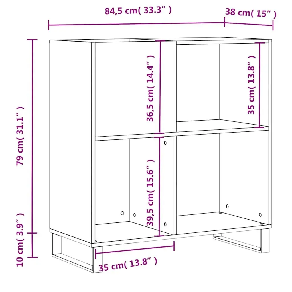 Record Cabinet for Vinyl Storage White Engineered Wood 84.5 x 38 x 89 cm