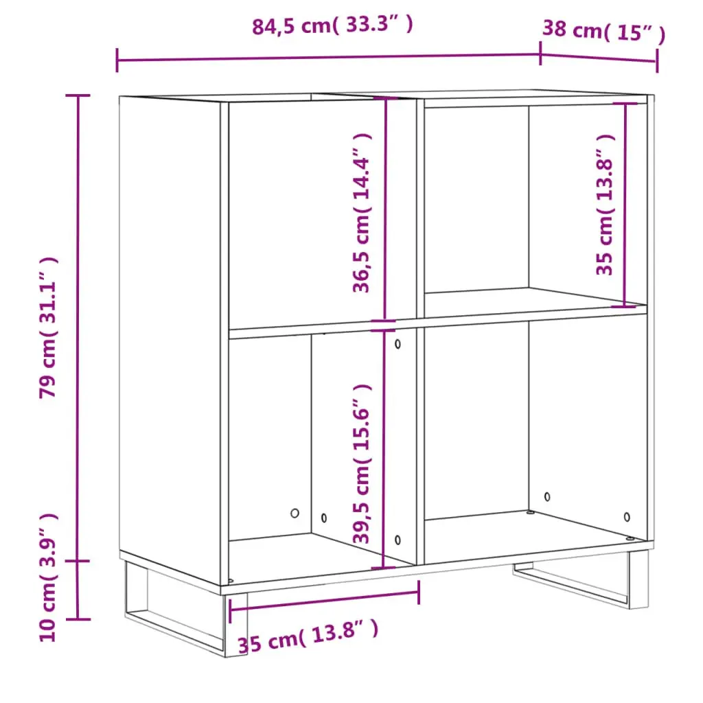 Record Cabinet Sonoma Oak Engineered Wood Storage Vinyl LP Display Organizer