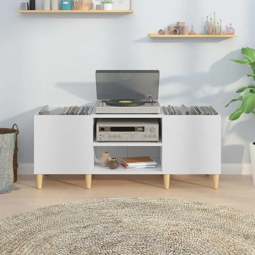 Record Storage Cabinet White 121x38x48cm Vinyl LP Display