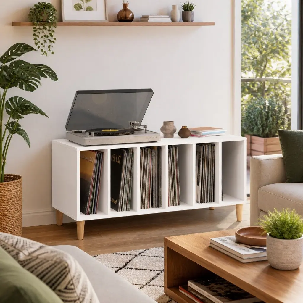 Record Storage Cabinet for Vinyl LPs White 100 x 38 x 48 cm