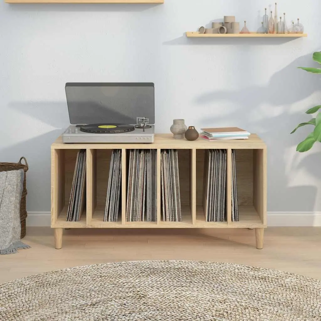 Record Storage Cabinet Brown Engineered Wood Vinyl LP Display Organizer