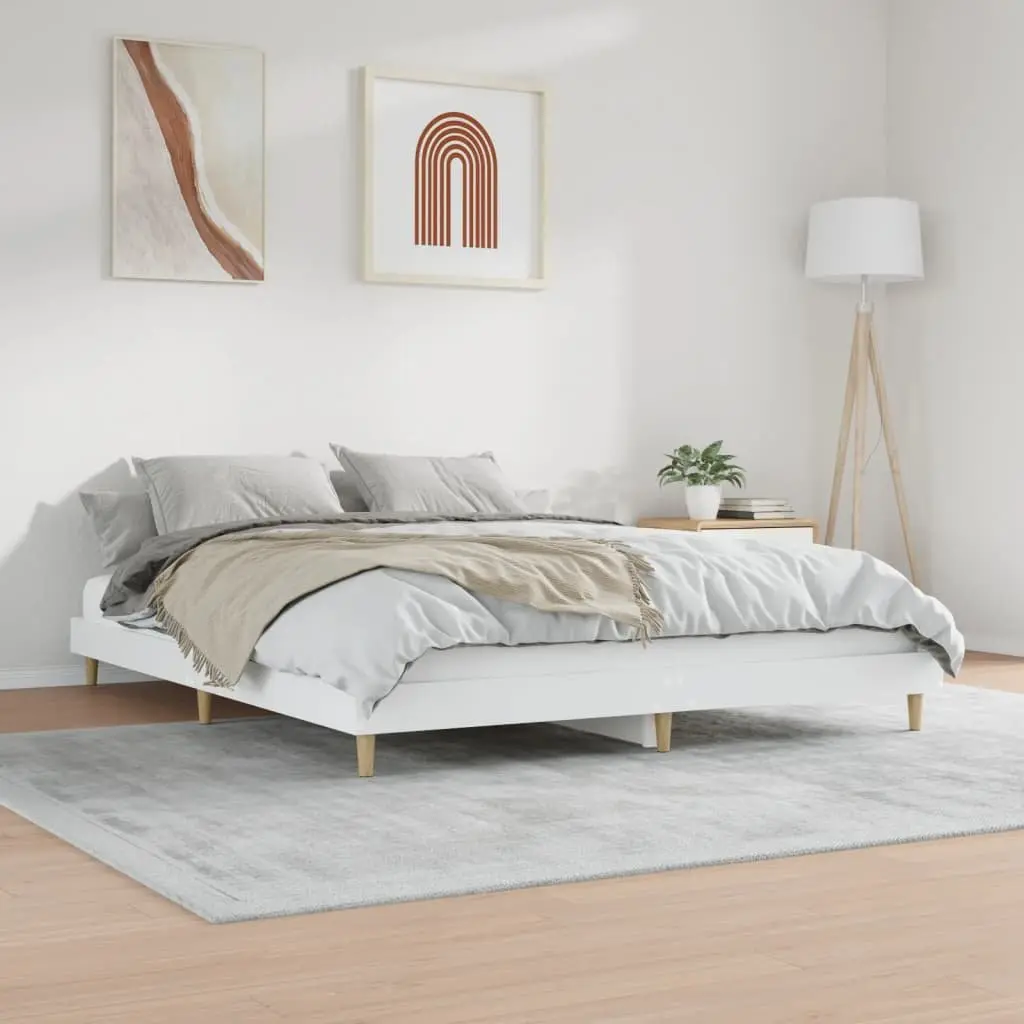 King Bed Frame White 183x203cm Engineered Wood Platform Bedroom Furniture