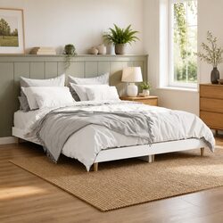 Bed Frame White 135x190 cm Engineered Wood Slatted Base Bedroom Furniture