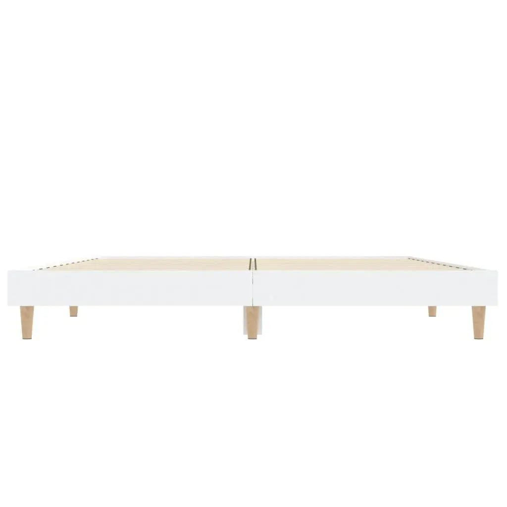 Bed Frame White 135x190 cm Engineered Wood Slatted Base Bedroom Furniture