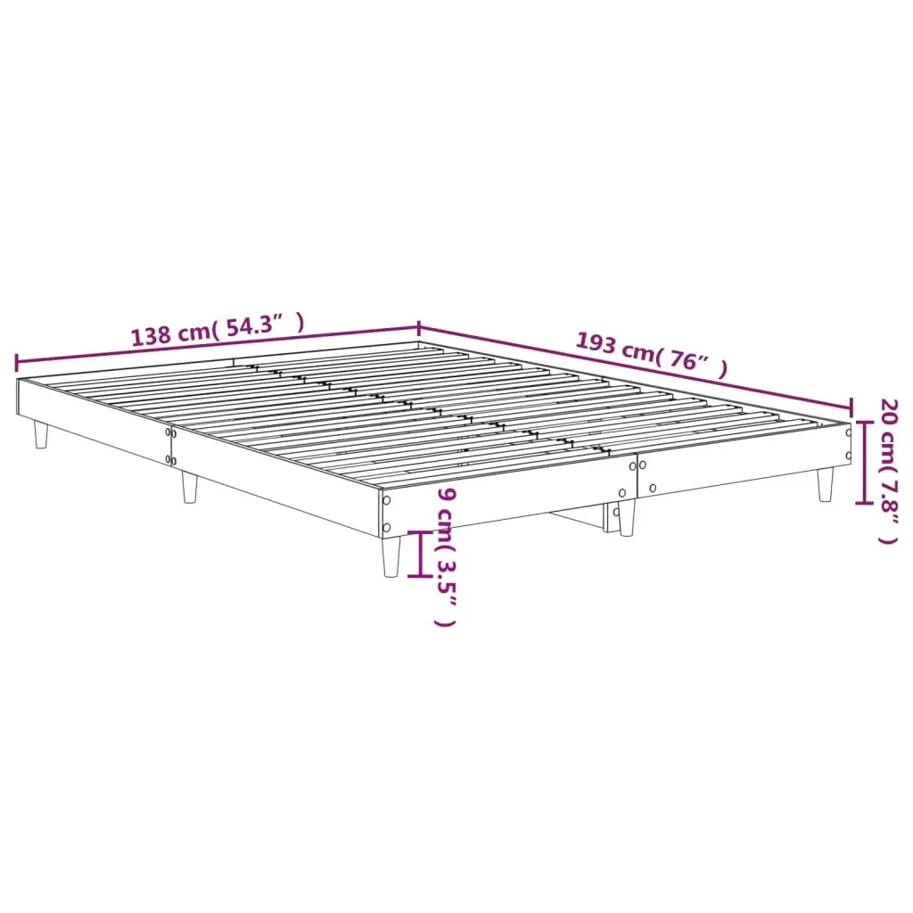 Bed Frame White 135x190 cm Engineered Wood Slatted Base Bedroom Furniture