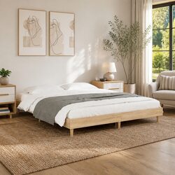 Bed Frame Sonoma Oak 135x190 cm Engineered Wood Bedroom Furniture Sleep Platform