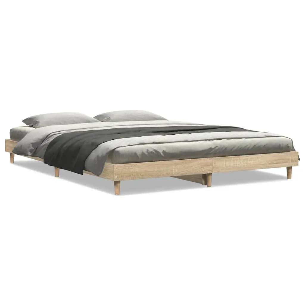 Bed Frame Bedroom 135x190 cm Engineered Wood Sonoma Oak Sleep Platform