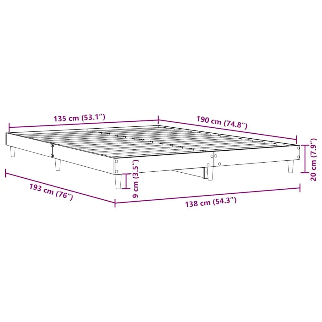 Bed Frame Bedroom 135x190 cm Engineered Wood Sonoma Oak Sleep Platform