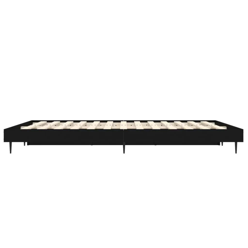 Bed Frame Black 135x190 cm Engineered Wood Slatted Base Metal Legs Bedroom