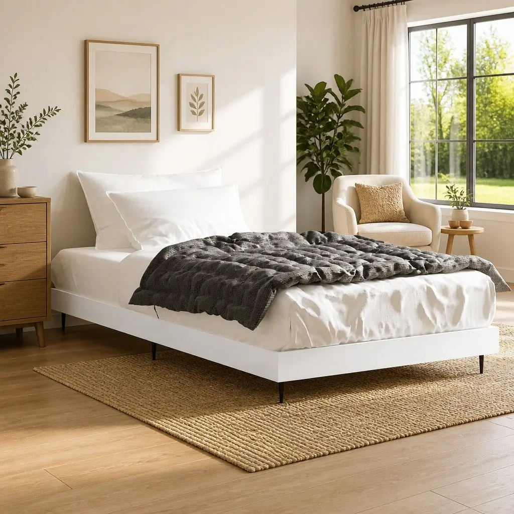 Bed Frame White 90x190 cm Engineered Wood Slatted Base Bedroom Furniture