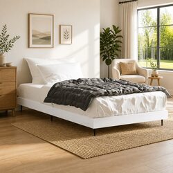 Engineered Wood Bed Frame 90x190 cm White with Plywood Slats