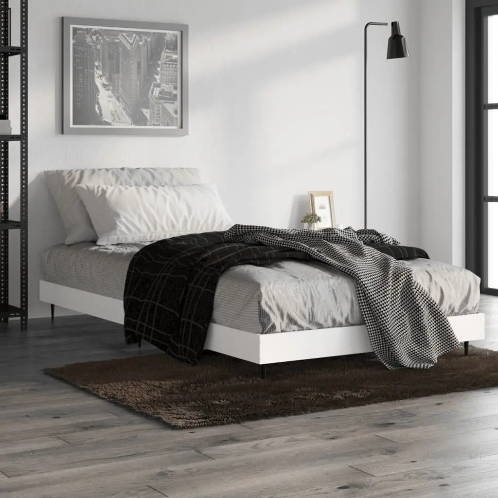 Bed Frame White 90x190 cm Engineered Wood Slatted Base Bedroom Furniture