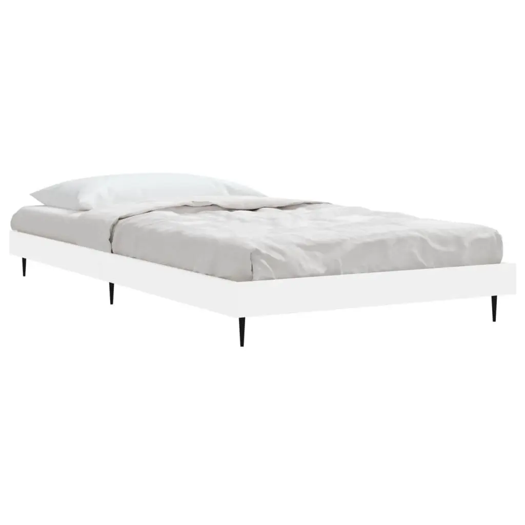 Bed Frame White 90x190 cm Engineered Wood Slatted Base Bedroom Furniture