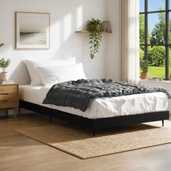 90x190 cm Black Bed Frame with Metal Legs and Slatted Base