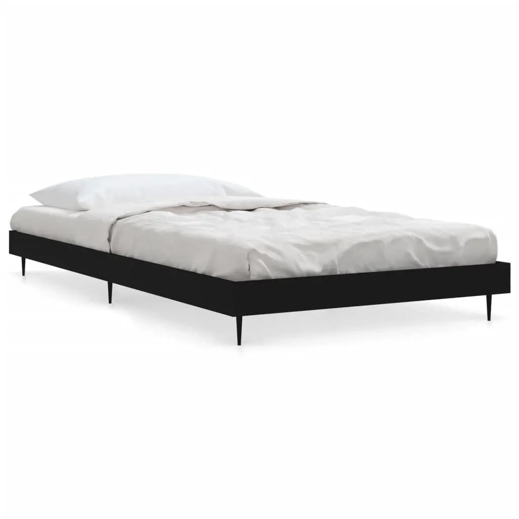 90x190 cm Black Bed Frame with Metal Legs and Slatted Base