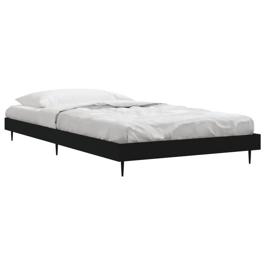 90x190 cm Black Bed Frame with Metal Legs and Slatted Base