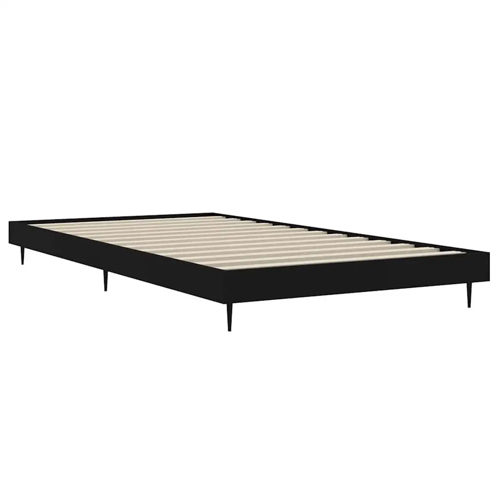 90x190 cm Black Bed Frame with Metal Legs and Slatted Base