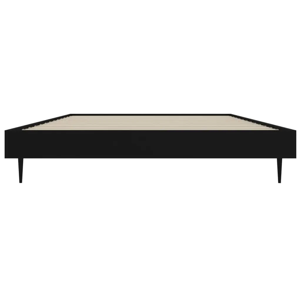 90x190 cm Black Bed Frame with Metal Legs and Slatted Base