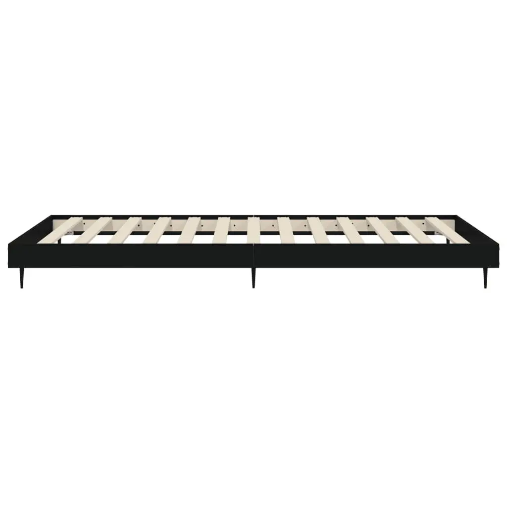 90x190 cm Black Bed Frame with Metal Legs and Slatted Base