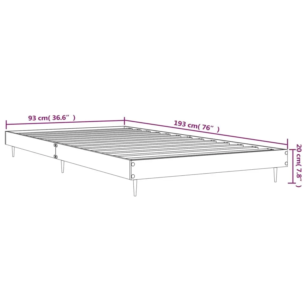 90x190 cm Black Bed Frame with Metal Legs and Slatted Base