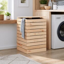 Laundry Basket 44x44x66 cm Solid Wood Pine Brown Storage Bin with Lid