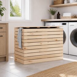 Pine Wood Laundry Basket with Lid - 88.5x44x66 cm Specs
