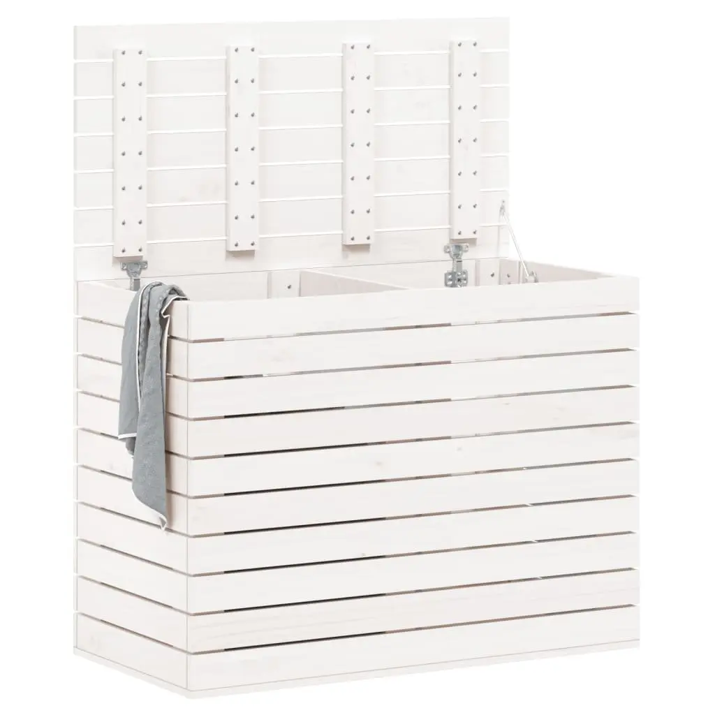 Laundry Basket for Home Organization White Solid Pine Wood Storage Bin with Lid 88.5 x 44 x 66 cm
