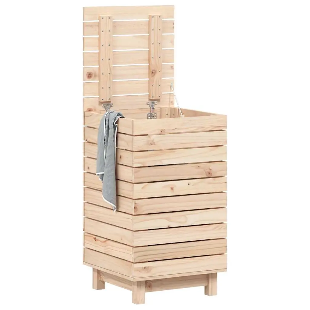 Laundry Basket 44x44x76 cm Solid Wood Pine Brown Storage Bin with Lid