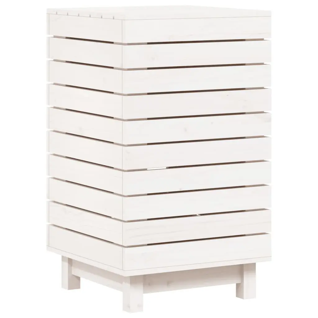 Laundry Basket for Home White Solid Wood Pine Storage Bin with Lid 44 x 44 x 76 cm