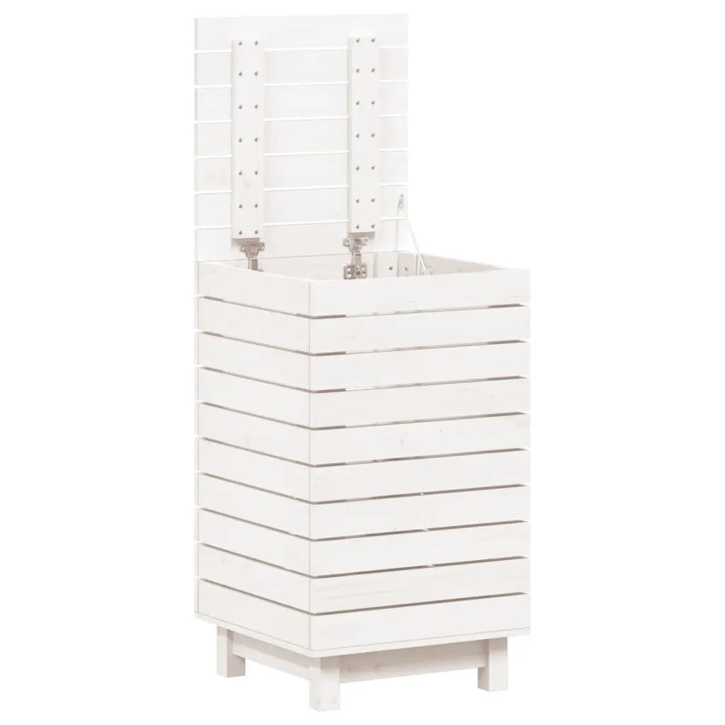 Laundry Basket for Home White Solid Wood Pine Storage Bin with Lid 44 x 44 x 76 cm