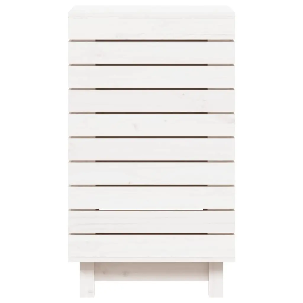 Laundry Basket for Home White Solid Wood Pine Storage Bin with Lid 44 x 44 x 76 cm