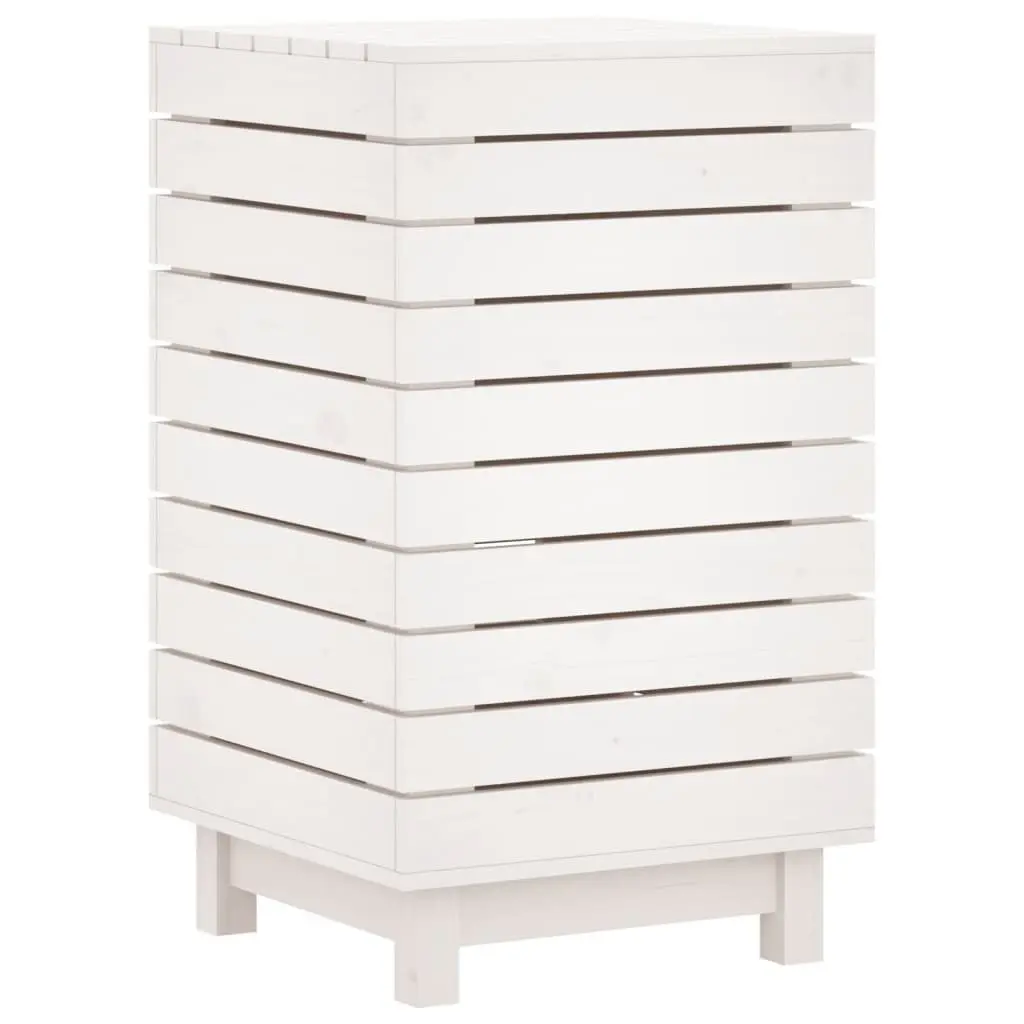 Laundry Basket for Home White Solid Wood Pine Storage Bin with Lid 44 x 44 x 76 cm