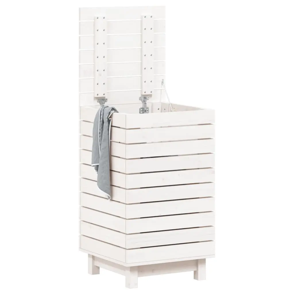 Laundry Basket for Home White Solid Wood Pine Storage Bin with Lid 44 x 44 x 76 cm