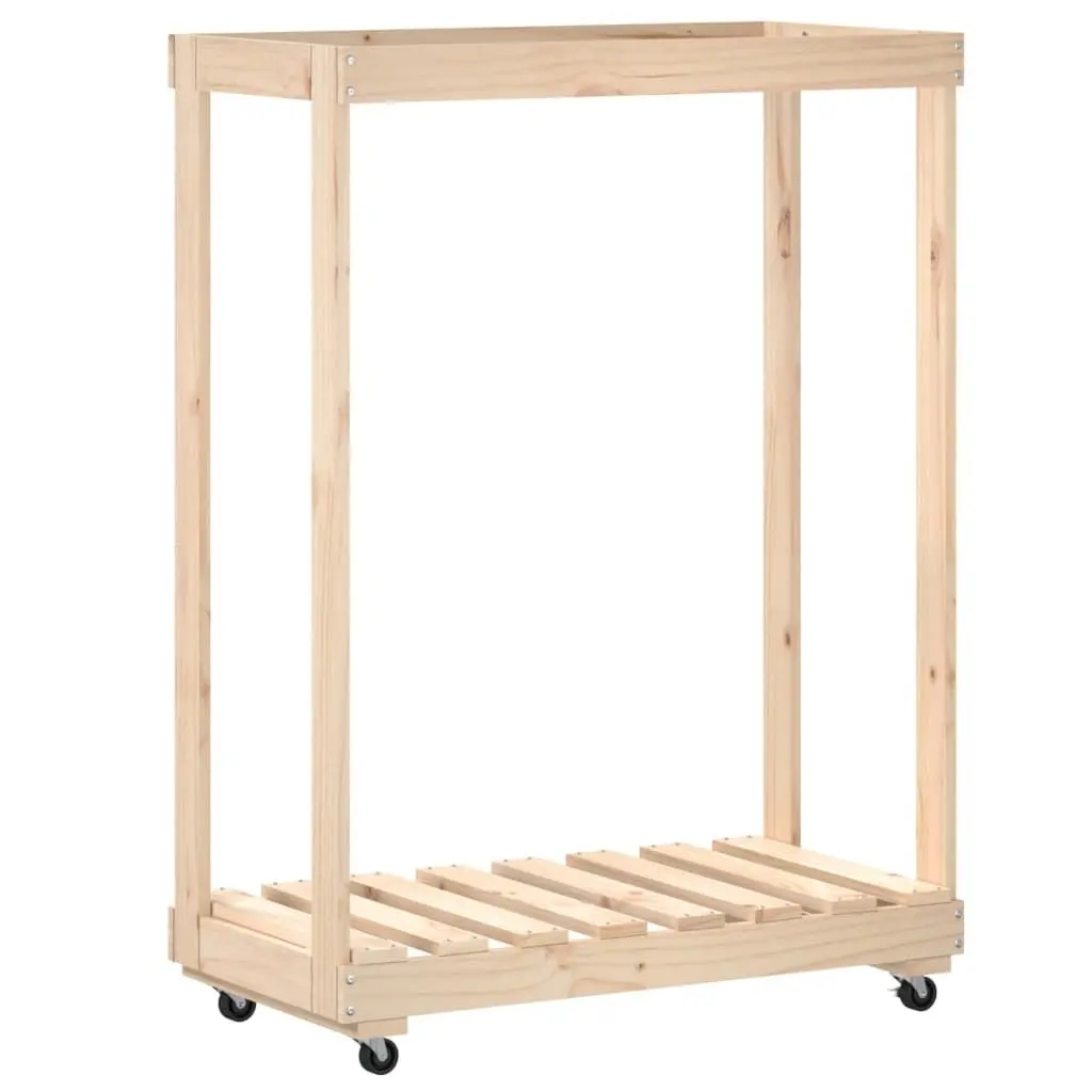 Wooden Log Holder for Indoor Outdoor Use with Wheels Brown 76.5 x 40 x 108 cm