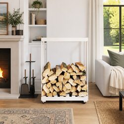 Solid Pine Wood Log Holder with Wheels, 76.5 x 40 x 108 cm