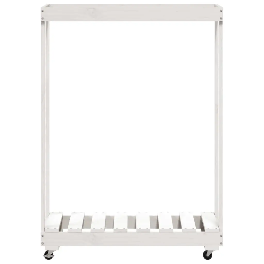 Wooden Log Holder Indoor Outdoor with Wheels White Storage Rack 76.5 x 40 x 108 cm