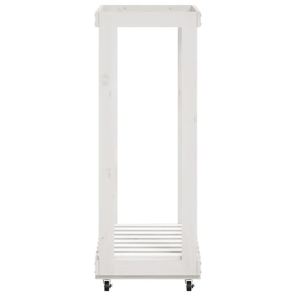 Wooden Log Holder Indoor Outdoor with Wheels White Storage Rack 76.5 x 40 x 108 cm