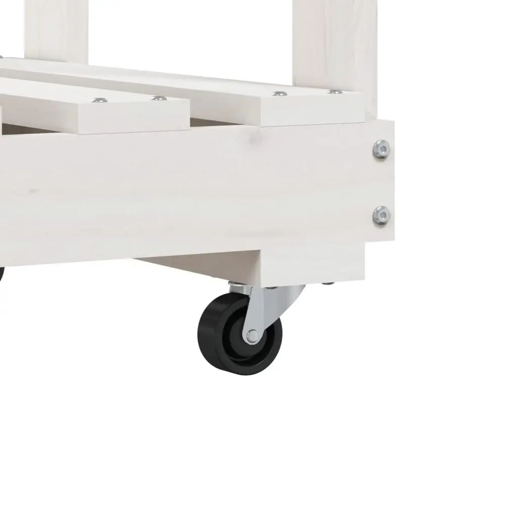 Wooden Log Holder Indoor Outdoor with Wheels White Storage Rack 76.5 x 40 x 108 cm