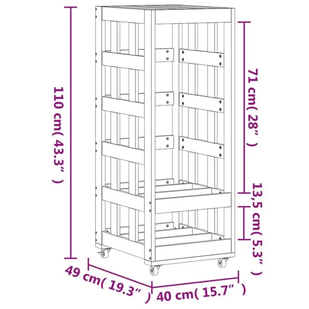 Wooden Log Holder for Firewood Storage with Wheels 40x49x110cm